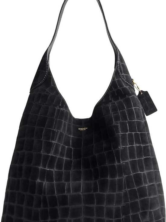 Coach Handbags - Coach Black Croc-Embossed Suede Hobo Bag 28